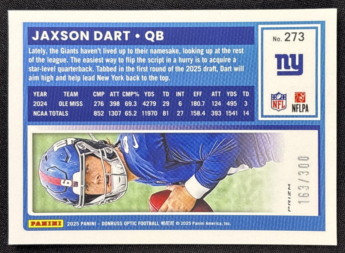 Jaxson Dart 2025 Panini Donruss Optic Rated Rookie Wave Prizm /300 Giants