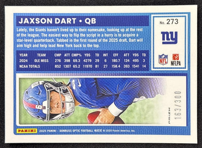 Jaxson Dart 2025 Panini Donruss Optic Rated Rookie Wave Prizm /300 Giants