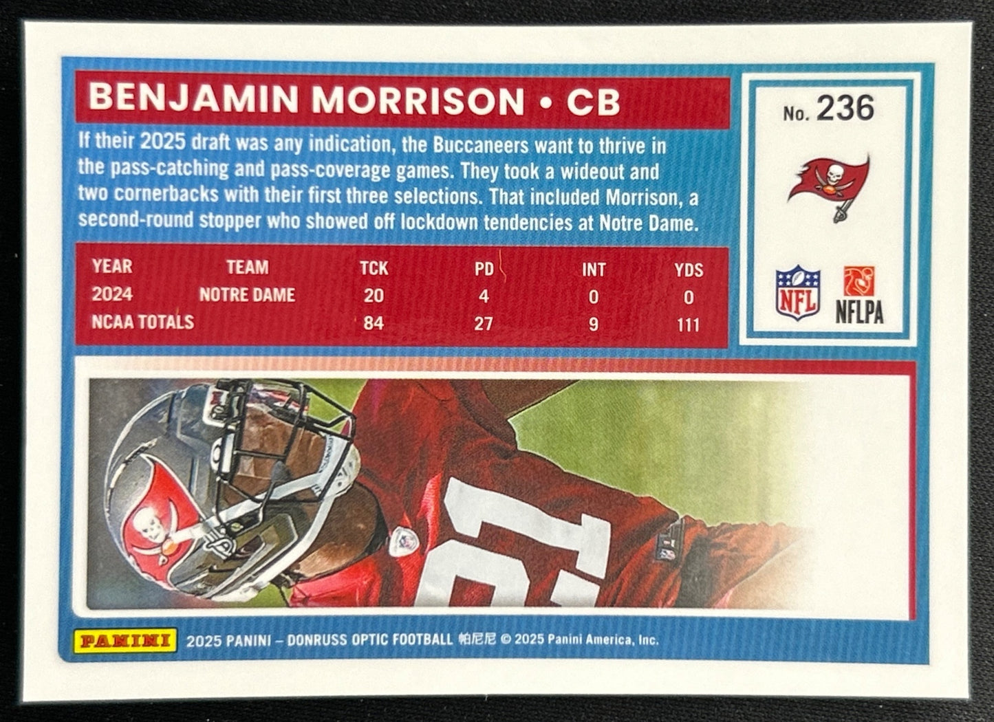 Benjamin Morrison 2025 Donruss Optic Rated Rookie Buccaneers Sports Trading Cards