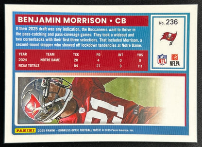 Benjamin Morrison 2025 Donruss Optic Rated Rookie Buccaneers Sports Trading Cards