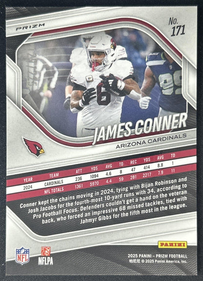 James Conner 2025 Panini Prizm Purple Ice /225 Cardinals back