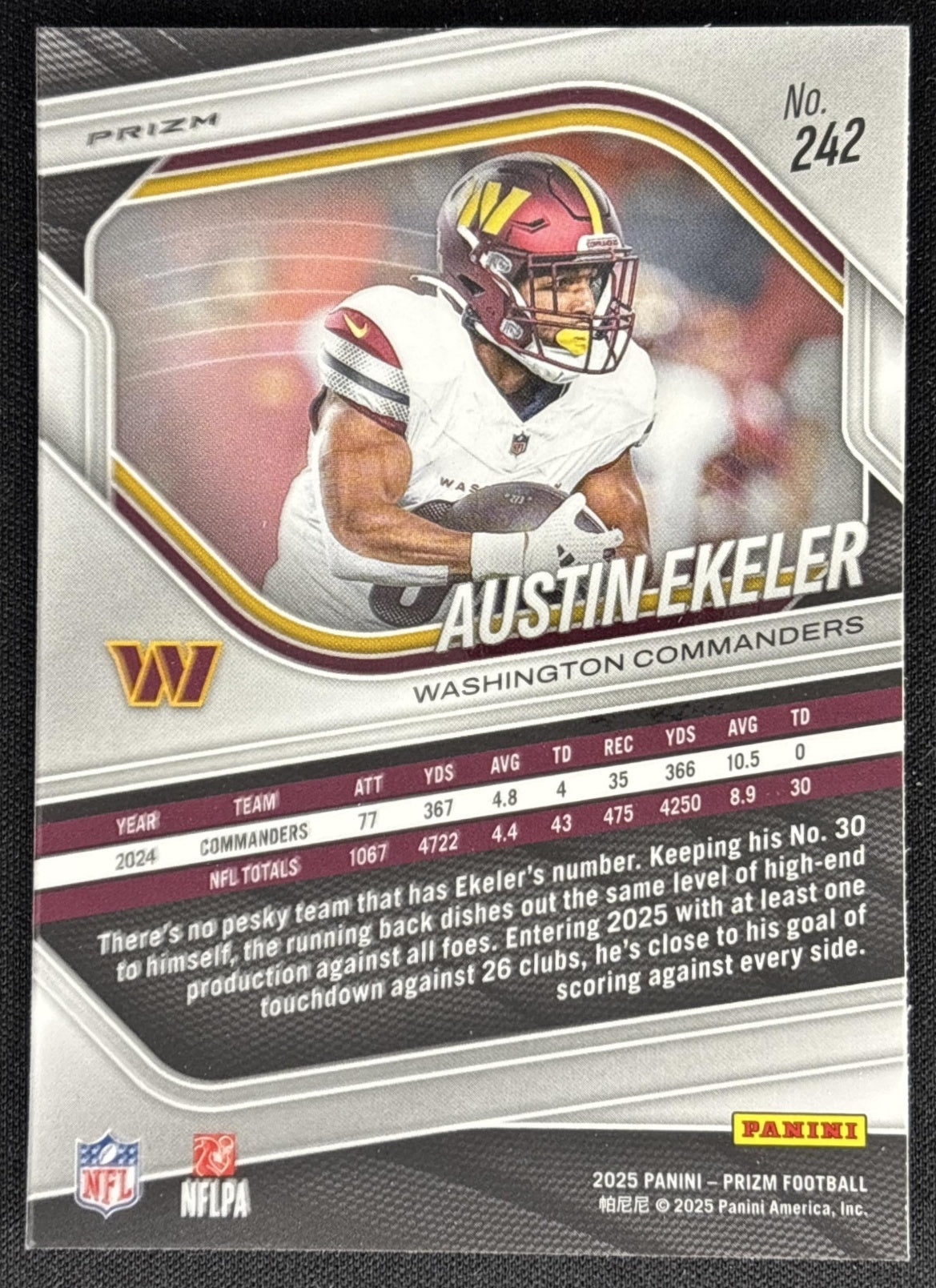 Austin Ekeler 2025 Panini Prizm Neon Green Pulsar Commanders Sports Trading Card