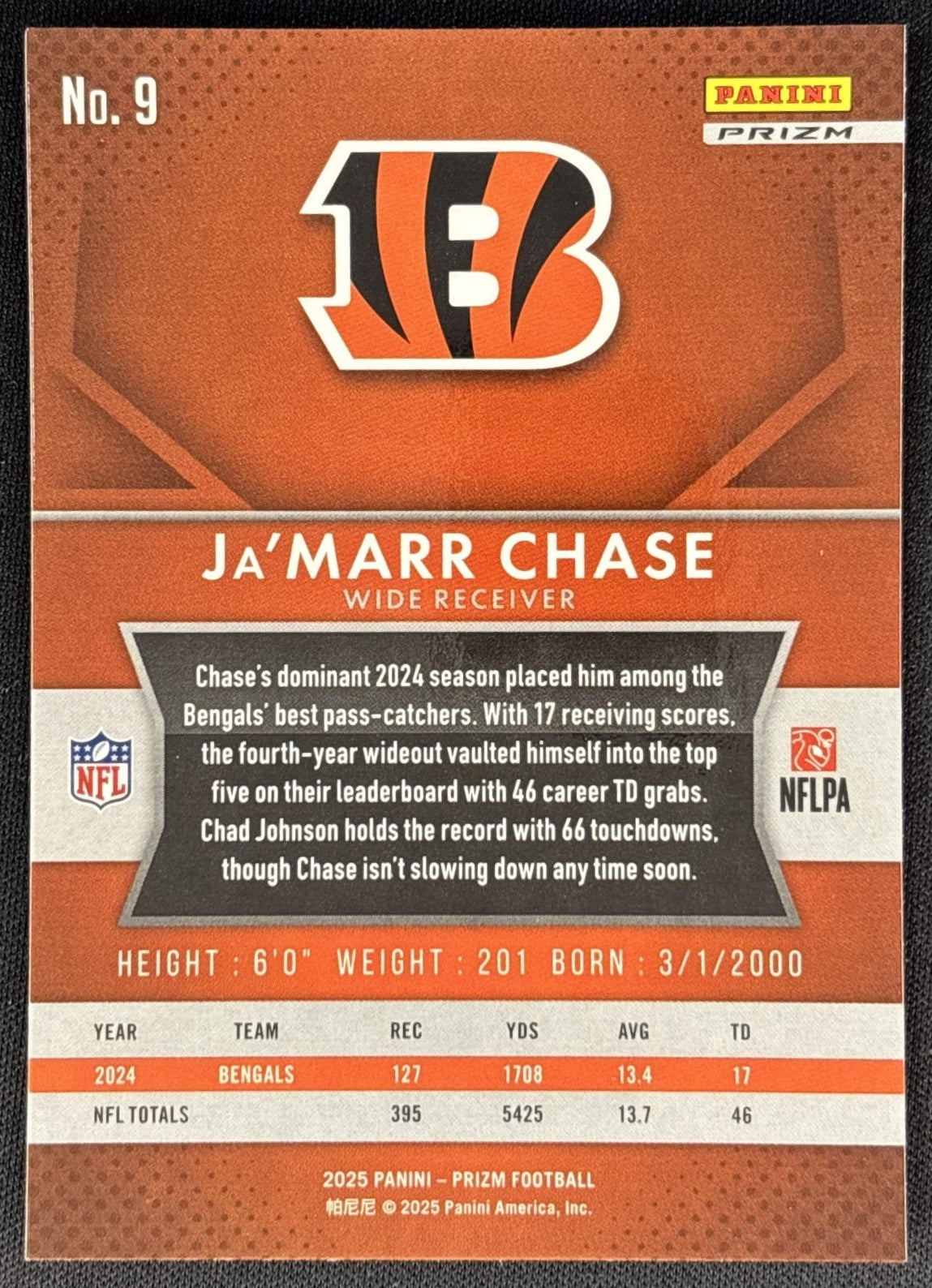 Ja'Marr Chase 2025 Panini Prizm Flashback Silver Bengals Sports Trading Cards