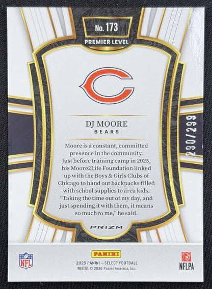DJ Moore 2025 Panini Select Premier Level Tri-Color Prizm /299 Bears