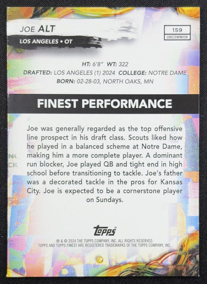 Joe Alt 2024 Topps Finest Sky Blue Refractor /250 Chargers