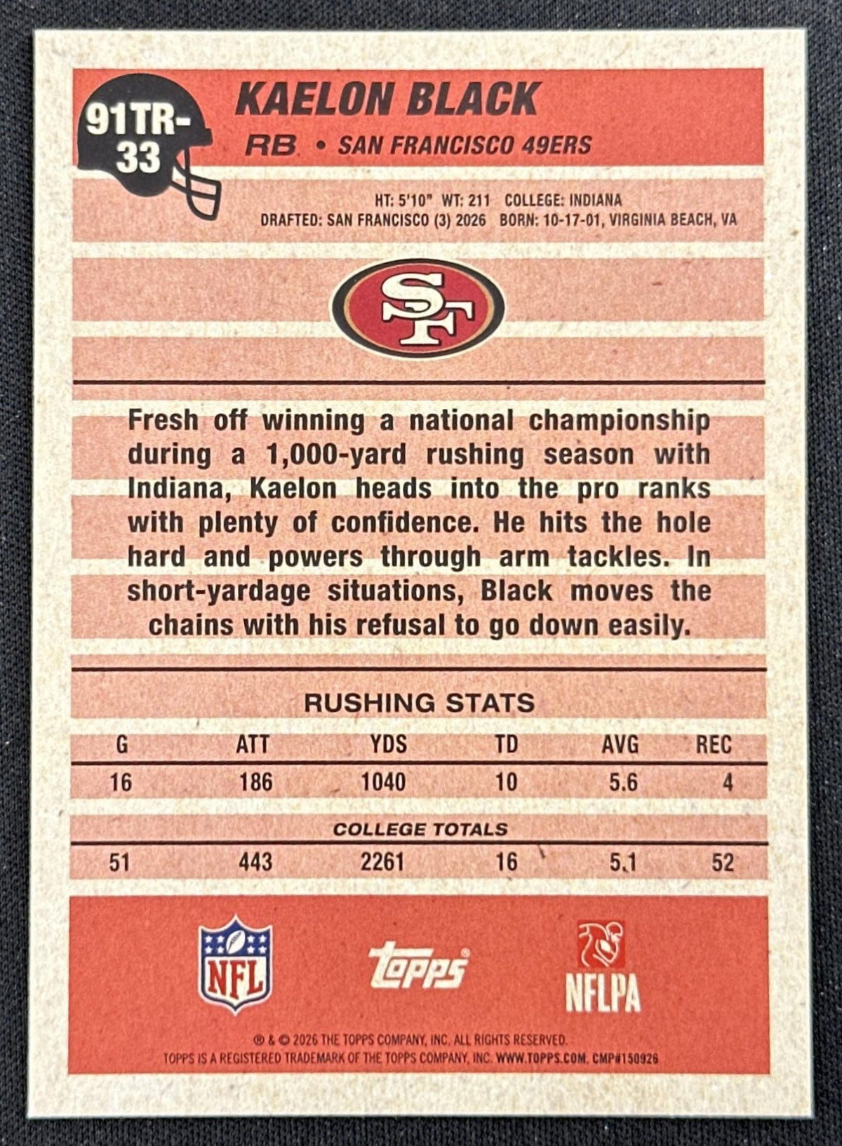 Kaelon Black 2026 Topps Flagship 1991 Rookie 49ers