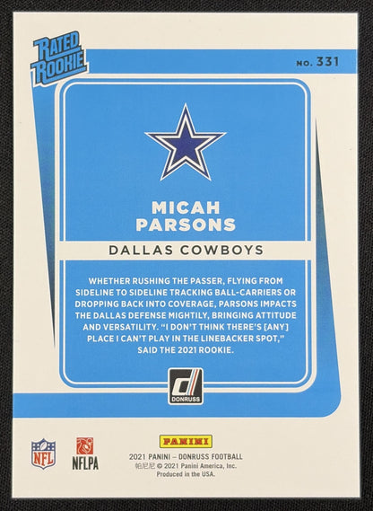 Micah Parsons 2021 Panini Donruss Press Proof Silver /100 Cowboys