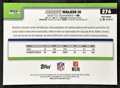 Kenneth Walker III 2025 Topps Chrome Sapphire Seahawks Sports Trading Card