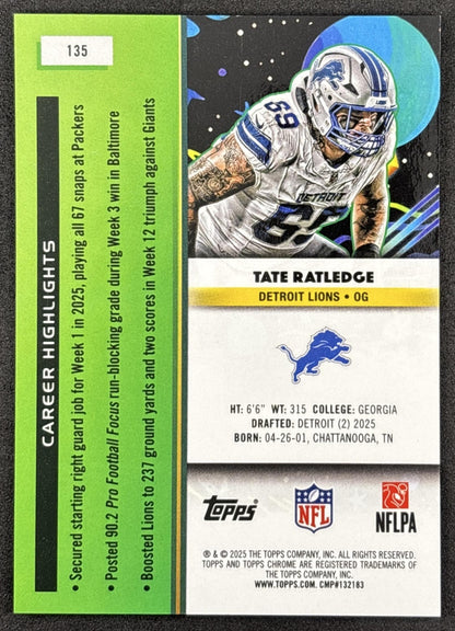 Tate Ratledge 2025 Topps Cosmic Chrome Purple Nebula Refractor /150 Lions Detroit Lions