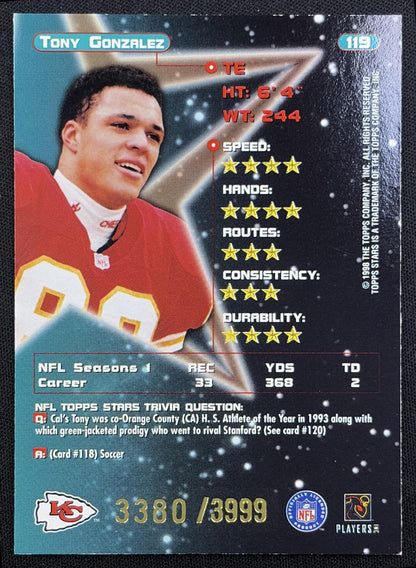 Tony Gonzalez 1998 Topps Stars Silver Star /3999 Chiefs