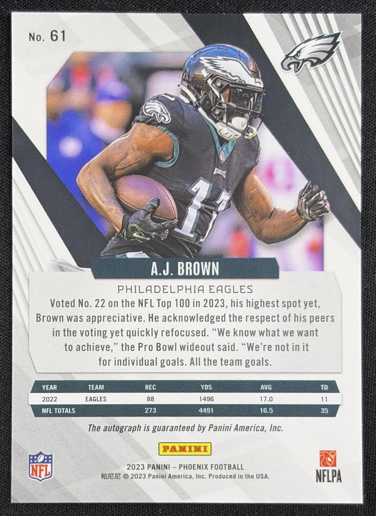 A.J. Brown 2023 Panini Phoenix Auto Silver Eagles