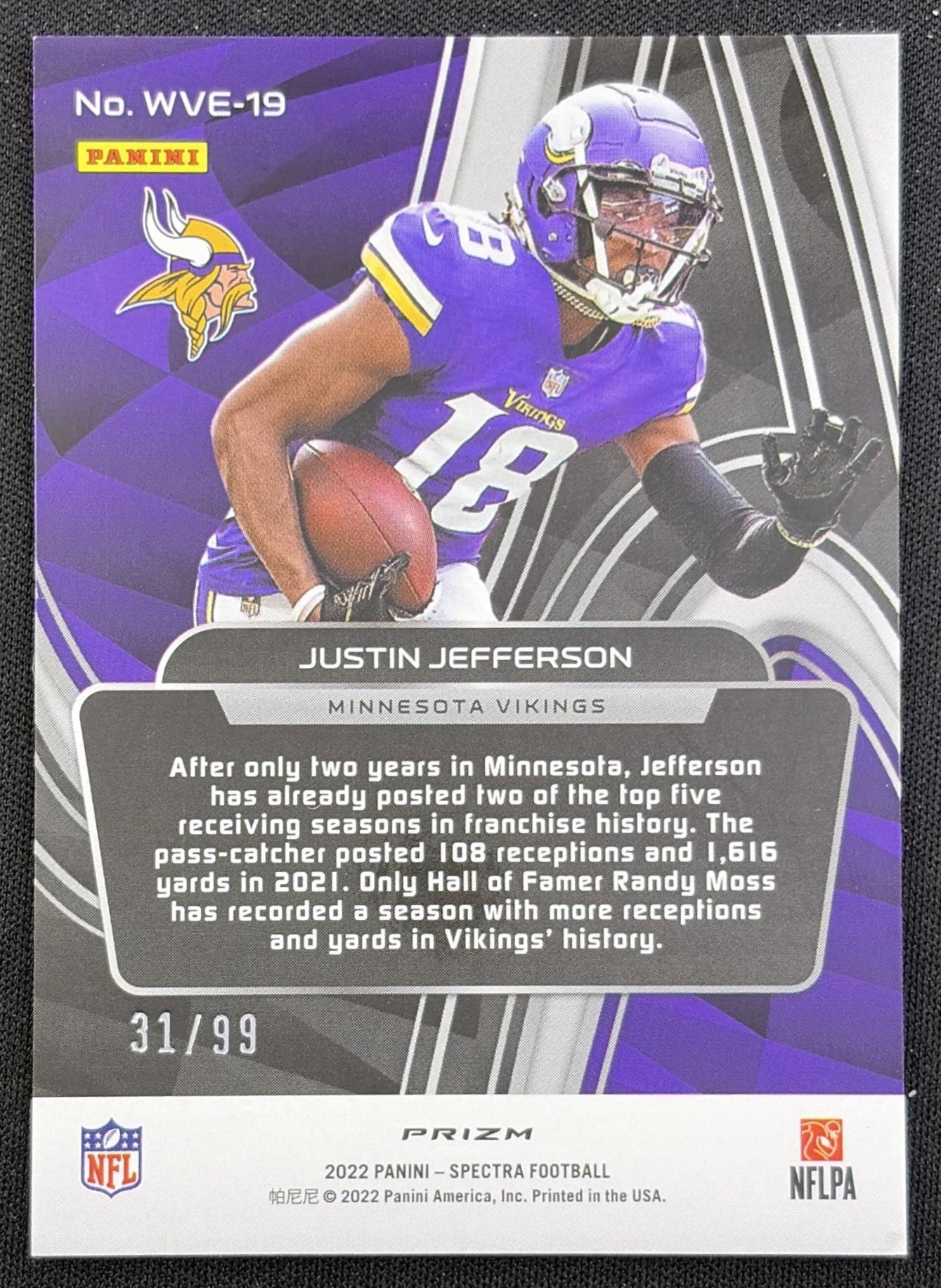Justin Jefferson 2022 Panini Spectra Wavelength /99 Vikings Minnesota Vikings
