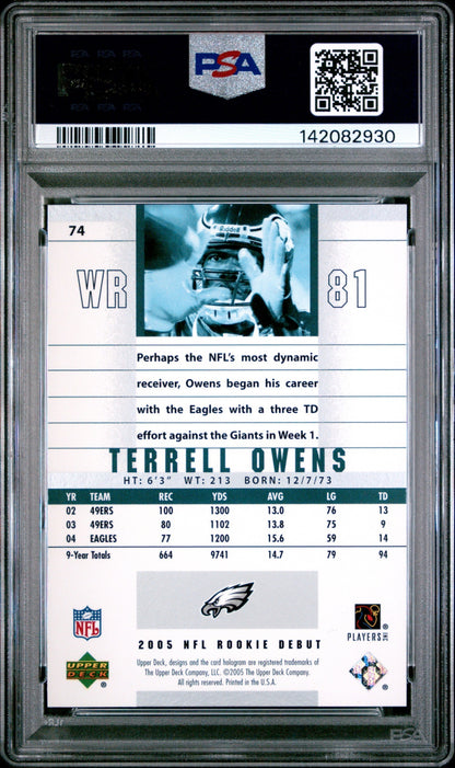 Terrell Owens 2005 Upper Deck Rookie Debut PSA 10 Eagles back