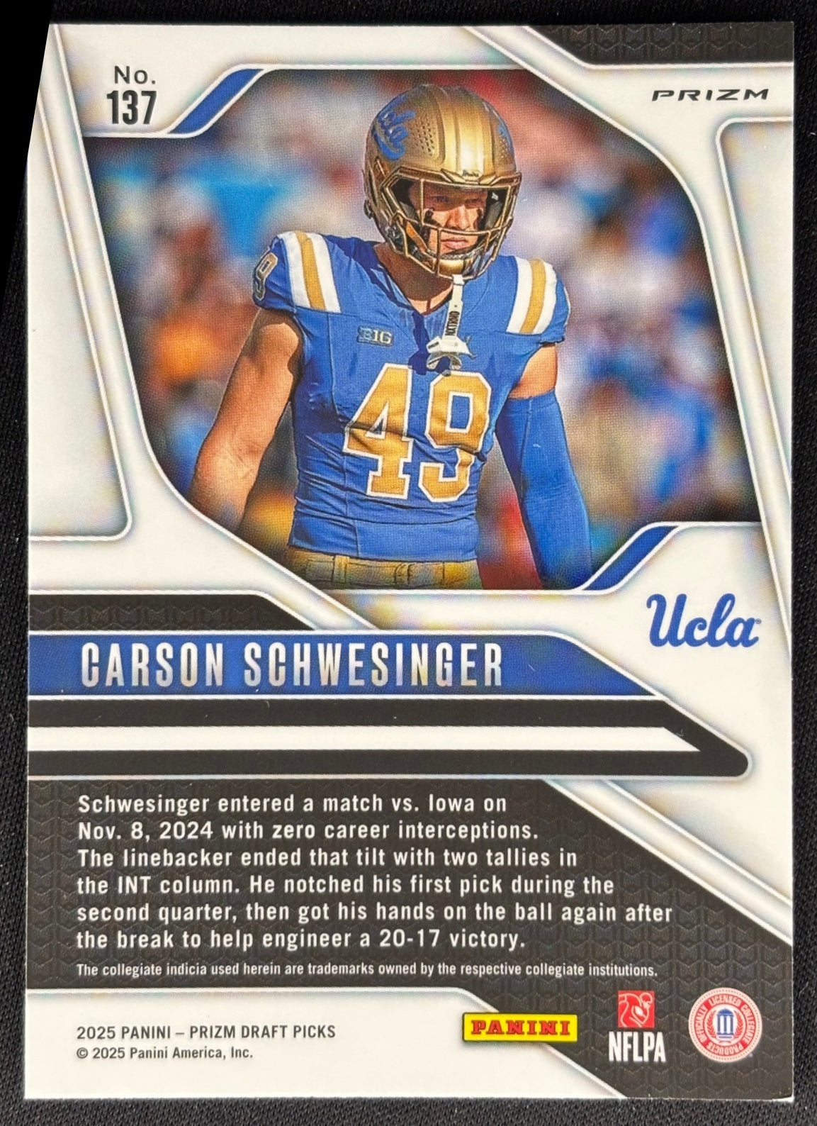 Carson Schwesinger 2025 Prizm Draft Picks Gold Ice Browns Sports Trading Cards