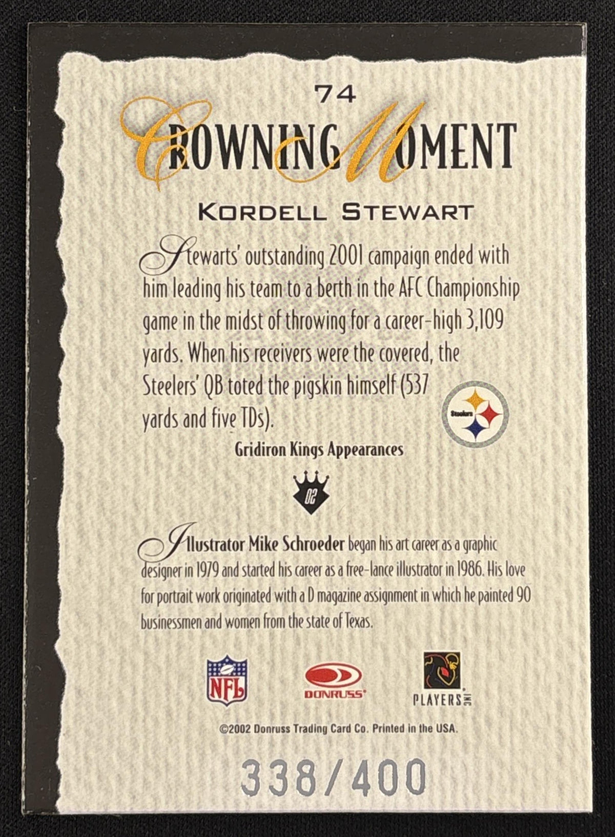 Kordell Stewart 2002 Donruss Gridiron Kings Silver /400 Steelers