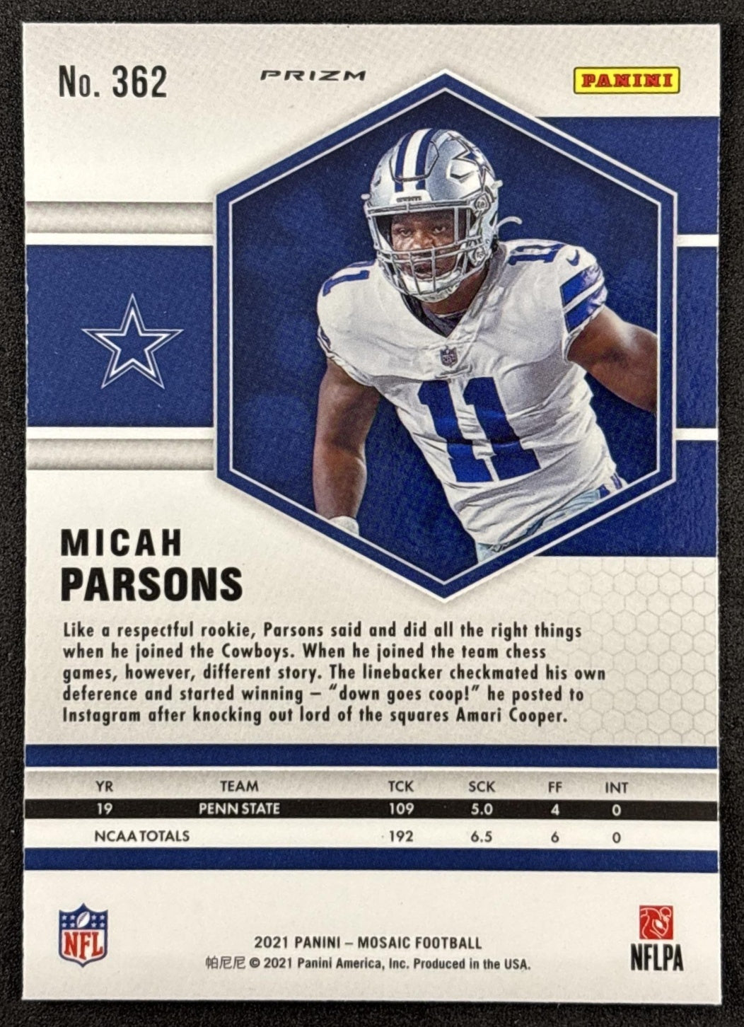 Micah Parsons 2021 Panini Mosaic Prizm Reactive Yellow Cowboys back
