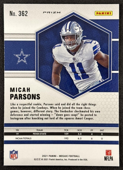 Micah Parsons 2021 Panini Mosaic Prizm Reactive Yellow Cowboys back
