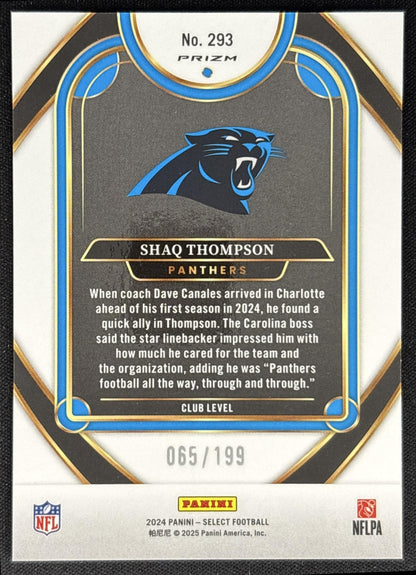 Shaq Thompson 2024 Panini Select Club White Prizm Shock /199 Panthers