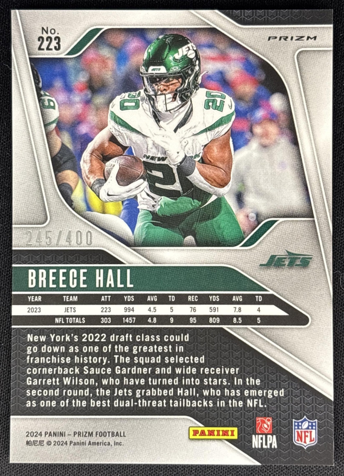 Breece Hall 2024 Panini Prizm Pandora /400 Jets back