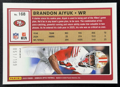 Brandon Aiyuk 2025 Panini Donruss Optic Flex Prizm /199 49ers Sports Trading Cards