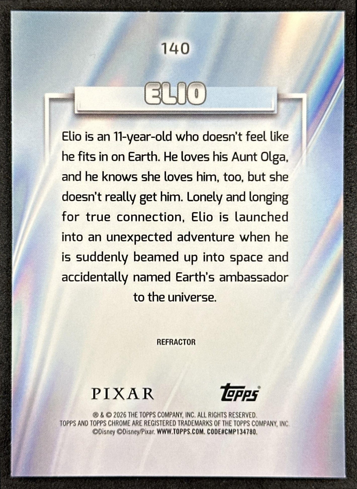 Elio 2026 Topps Chrome Disney Refractor Back