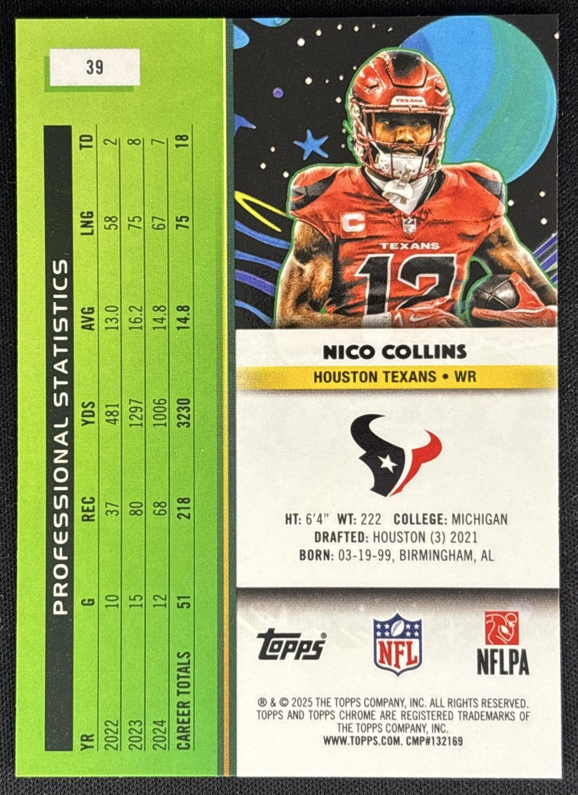 Nico Collins 2025 Topps Cosmic Chrome Texans back