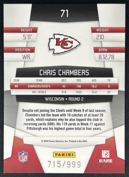 Chris Chambers 2010 Panini Certified Platinum Red /999 Chiefs back