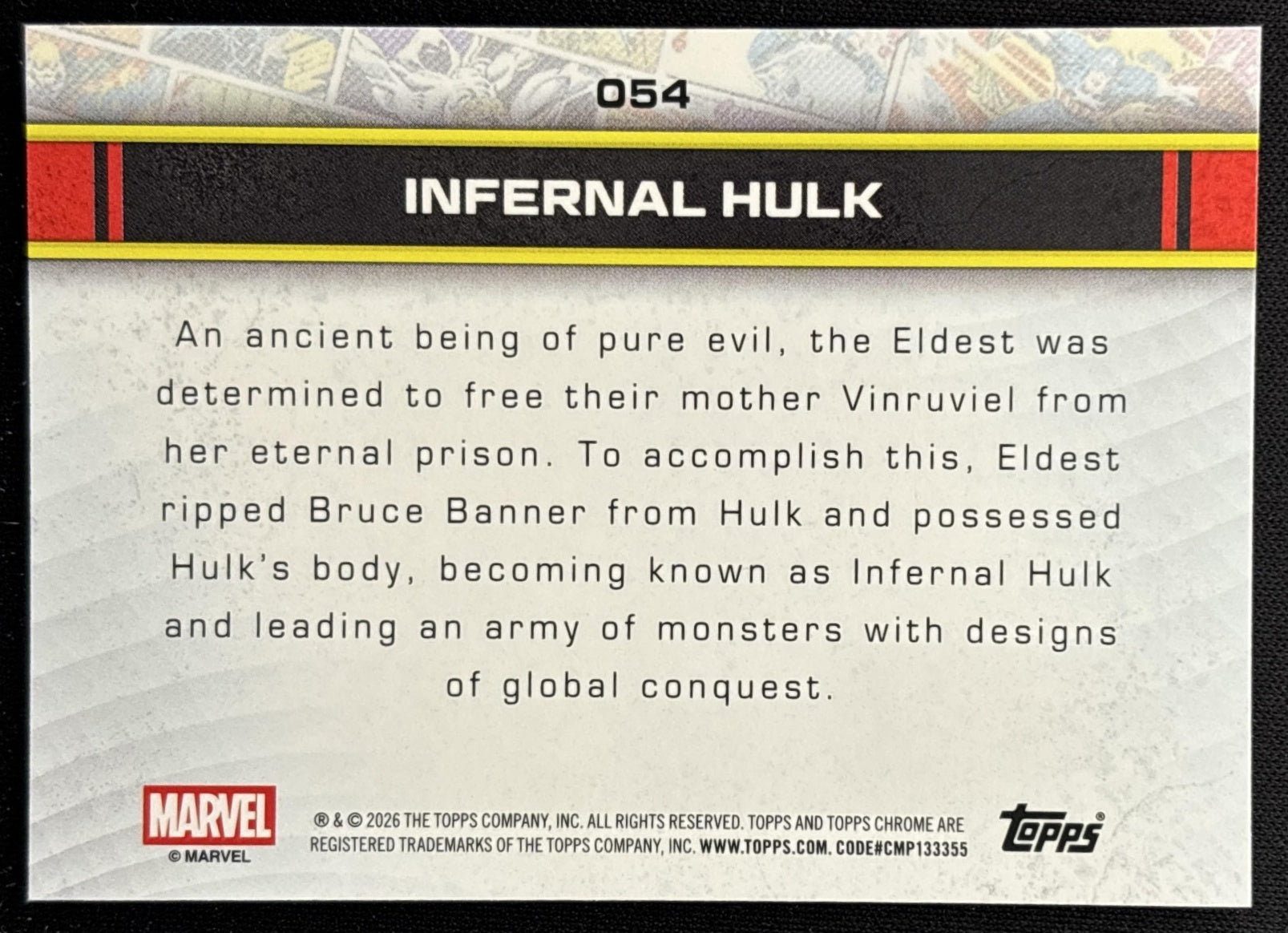 Infernal Hulk 2026 Topps Chrome Marvel Comics back