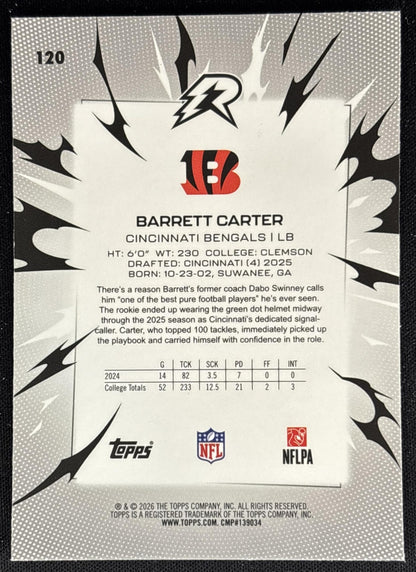 Barrett Carter 2025 Topps Resurgence Prism Refractor Bengals back