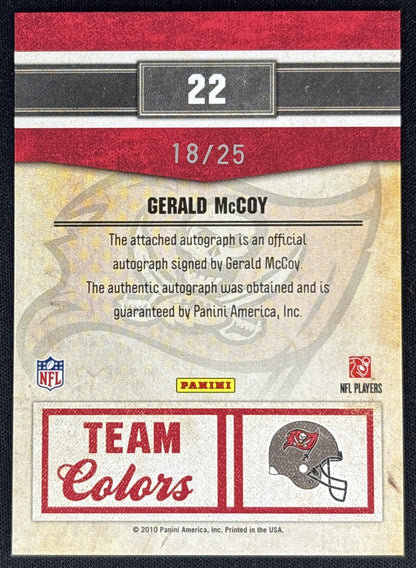 Gerald McCoy 2010 Panini Classics Team Colors Auto /25 Buccaneers back