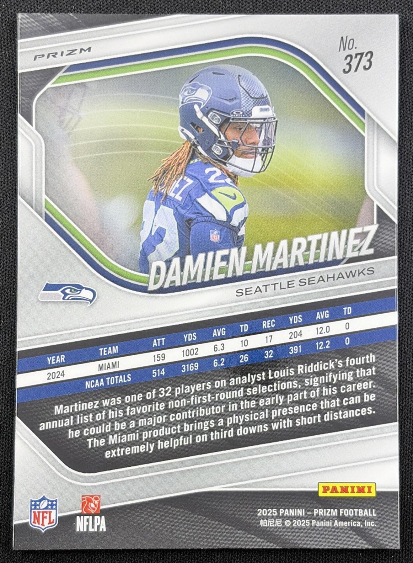 Damien Martinez 2025 Panini Prizm No Huddle Seahawks