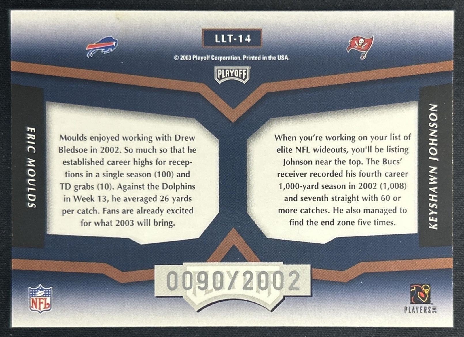Eric Moulds Keyshawn Johnson 2003 Prestige League Leader Tandems /2002 Buccaneers Bills back