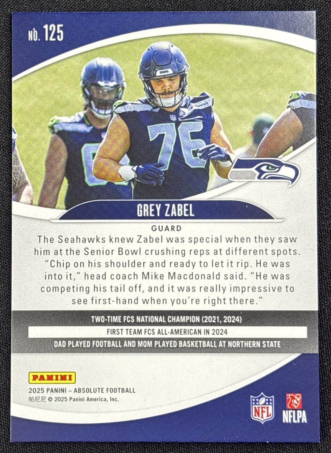Grey Zabel 2025 Panini Absolute Rookies Orange Mosaic /825 Seahawks