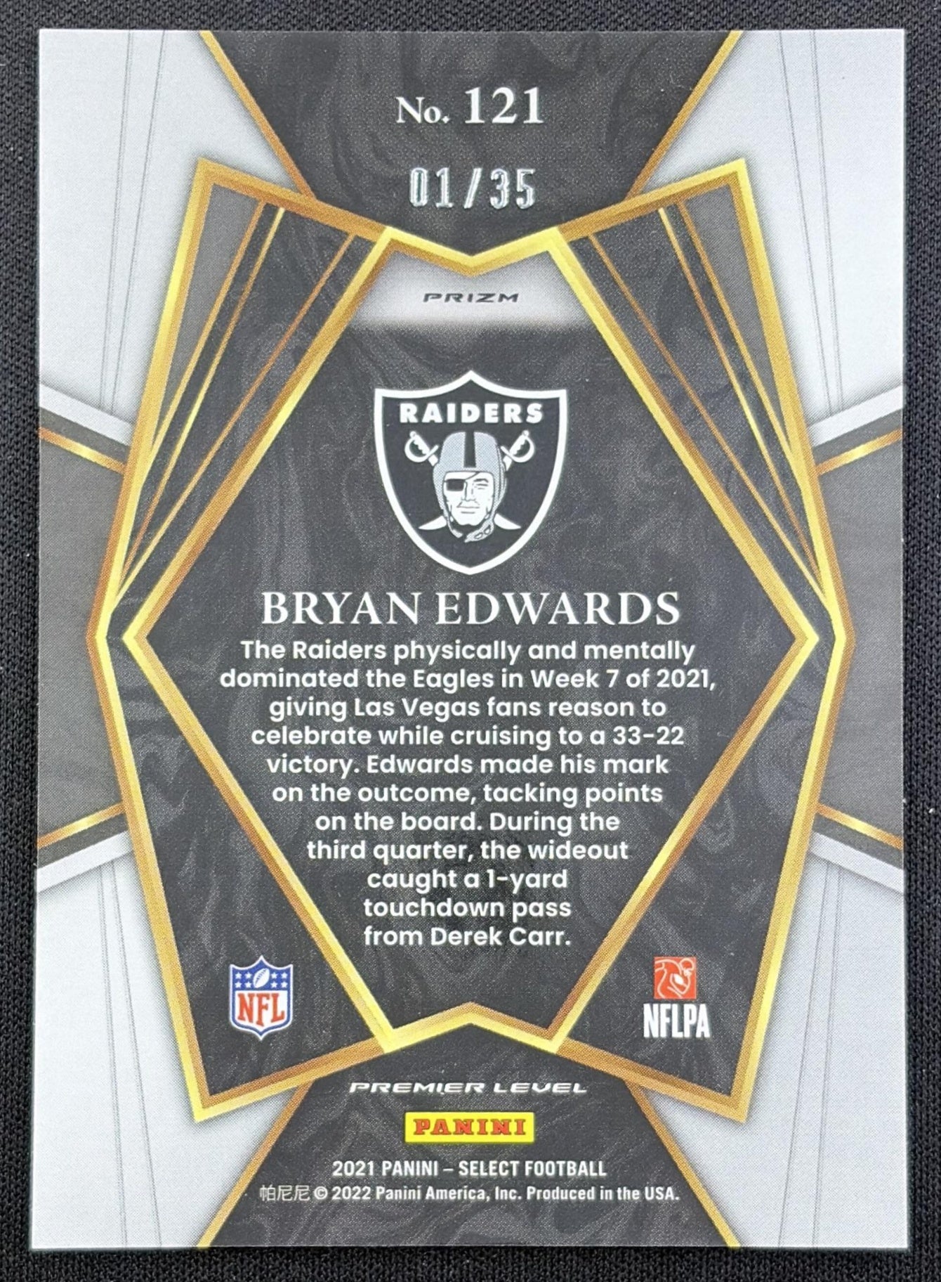 Bryan Edwards 2021 Panini Select White Prizm /35 Raiders Las Vegas Raiders