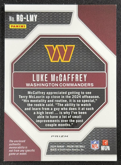 Luke McCaffrey 2024 Panini Prizm Rookie Gear Commanders