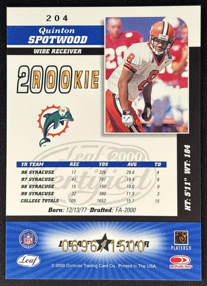 Quinton Spotwood 2000 Leaf Certified /1500 Sports Trading Cards