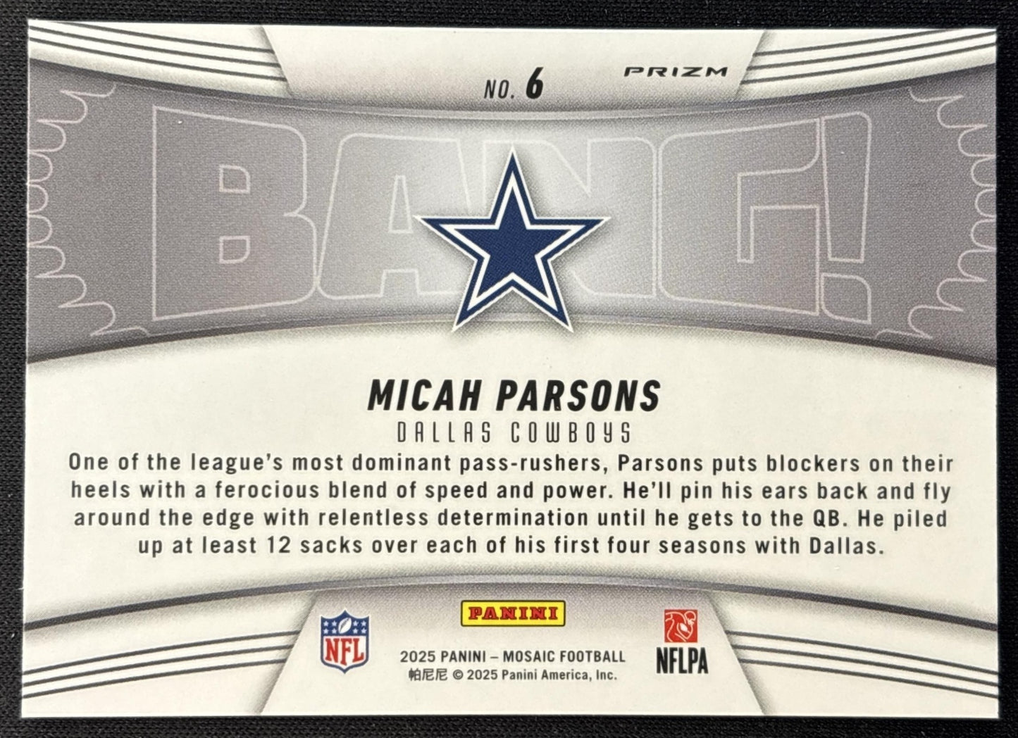 Micah Parsons 2025 Panini Mosaic Bang! Green Prizm