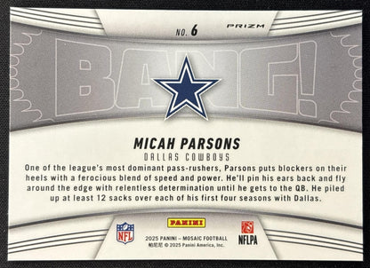Micah Parsons 2025 Panini Mosaic Bang! Green Prizm