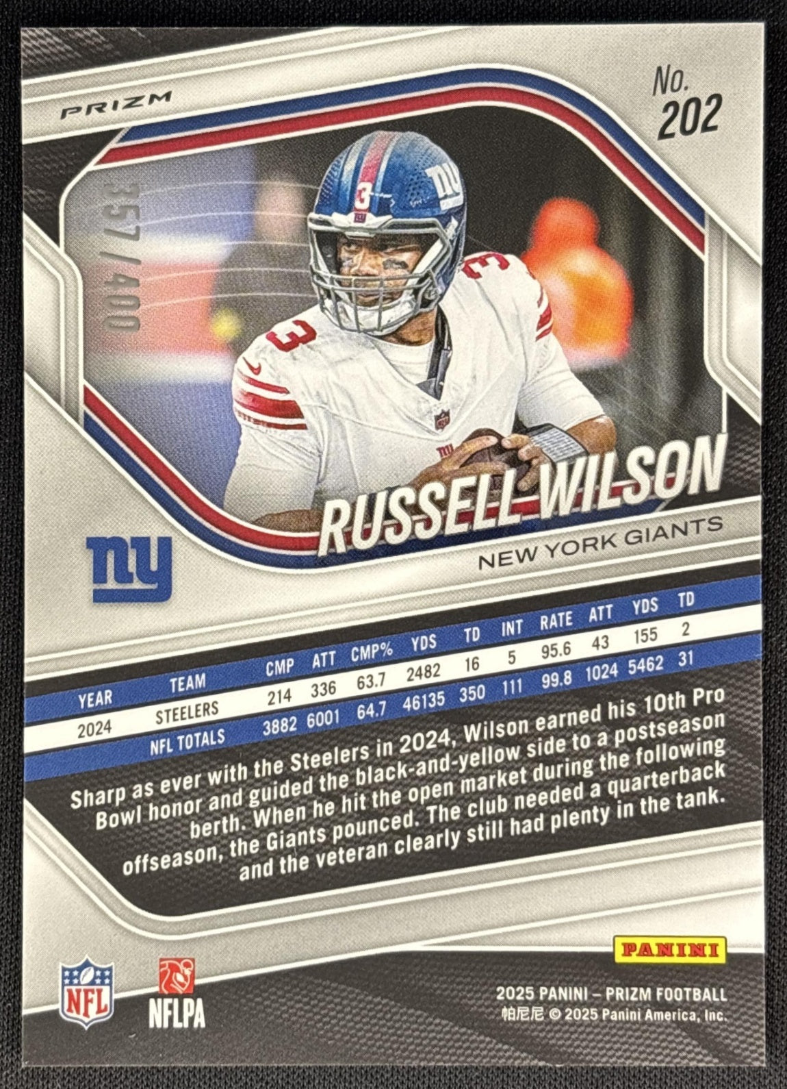 Russell Wilson 2025 Panini Prizm Pandora /400 Giants Sports Trading Cards