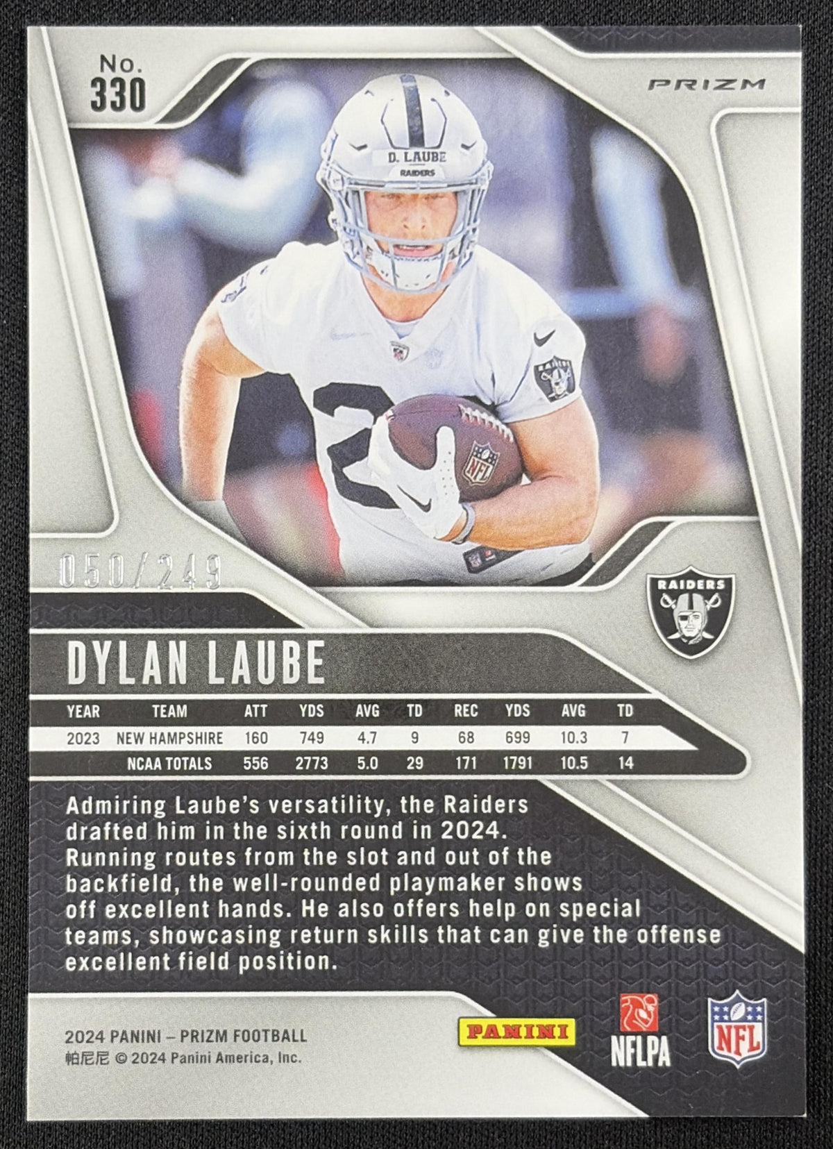 Dylan Laube 2024 Panini Prizm Orange /249 Raiders