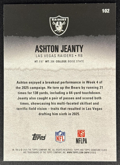 Ashton Jeanty 2025 Topps Signature Class Rookie Blue & Yellow Foil Raiders back