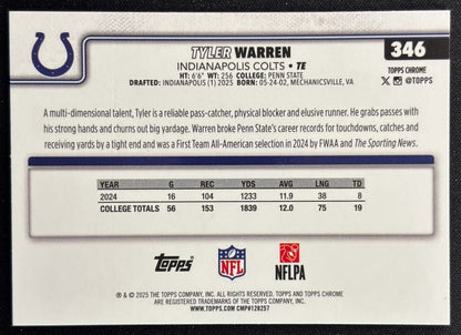Tyler Warren 2025 Topps Chrome Rookie Colts Sports Trading Cards