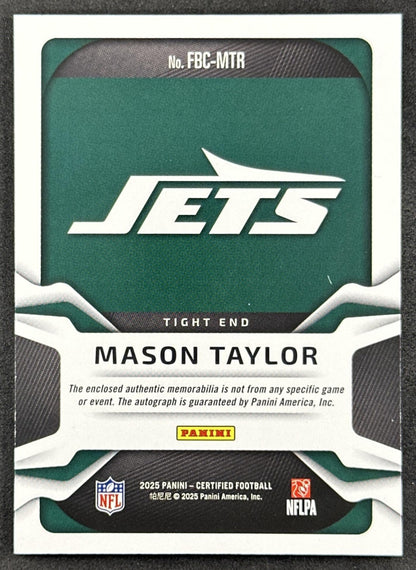 Mason Taylor 2025 Certified Freshman Fabric Mirror Signatures Orange /249 Jets Sports Trading Cards