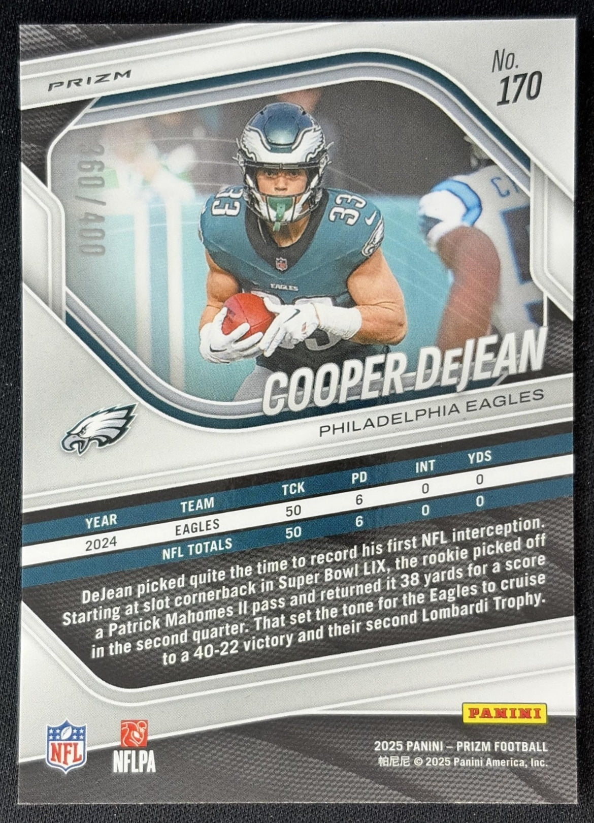 Cooper DeJean 2025 Panini Prizm Pandora /400 Eagles Sports Trading Cards
