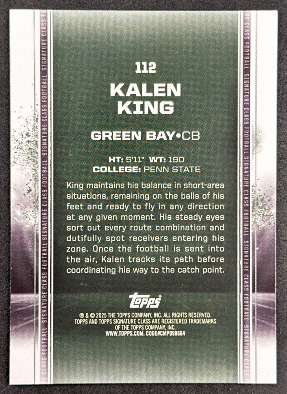 Kalen King 2024 Topps Signature Class Teal /225 Packers