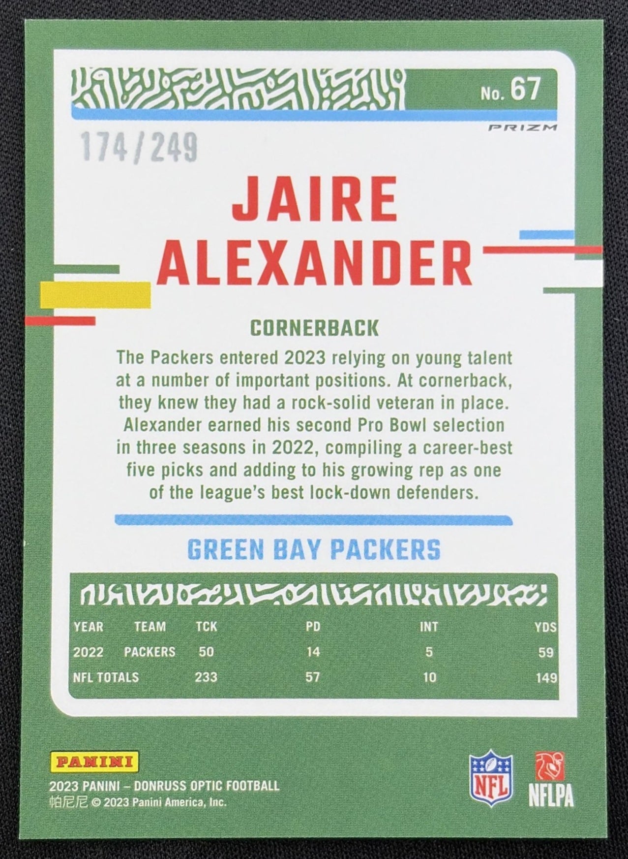 Jaire Alexander 2023 Panini Donruss Optic Orange Prizm /249 Packers