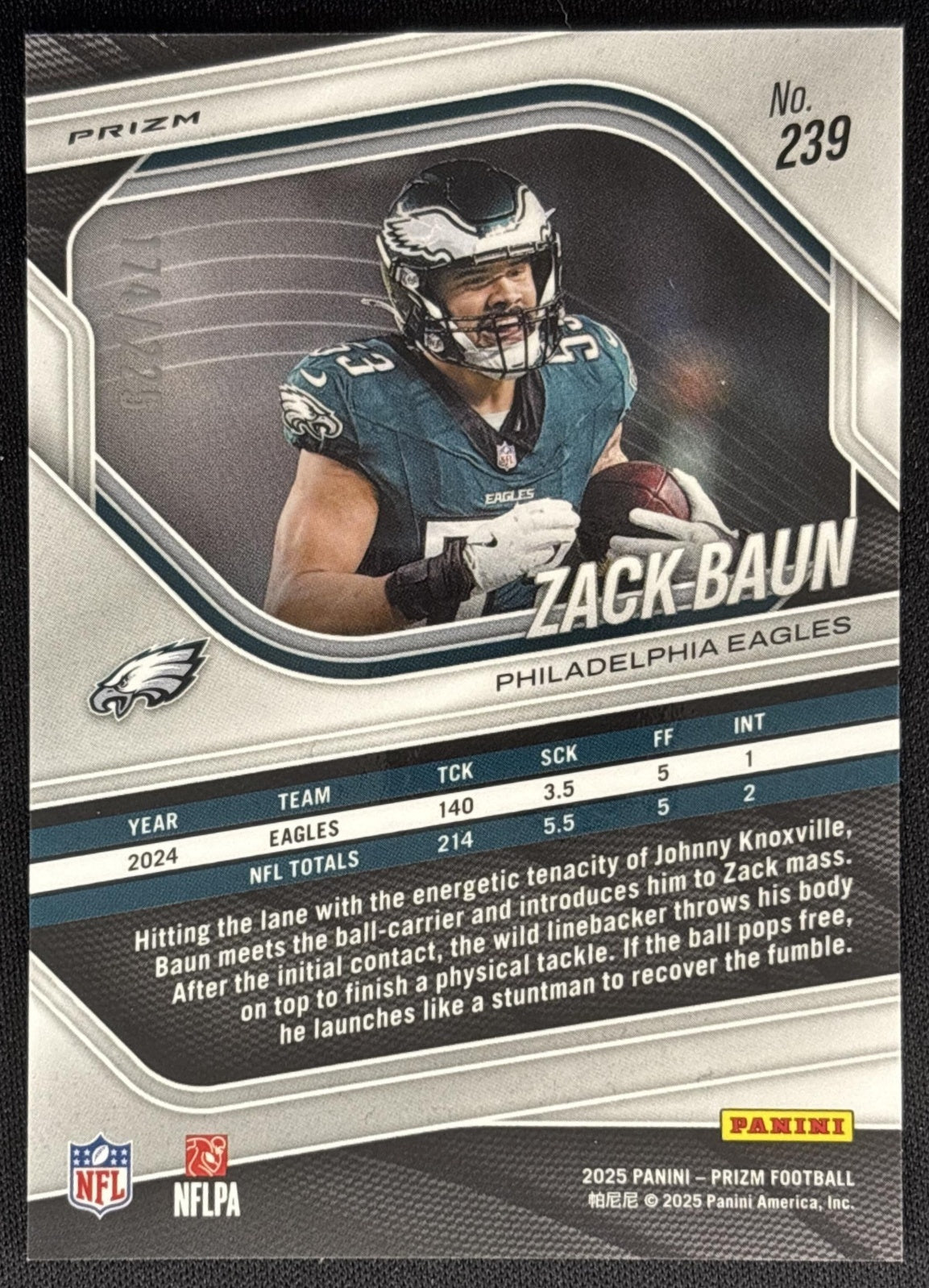 Zack Baun 2025 Panini Prizm Purple Ice /225 Eagles Sports Trading Card