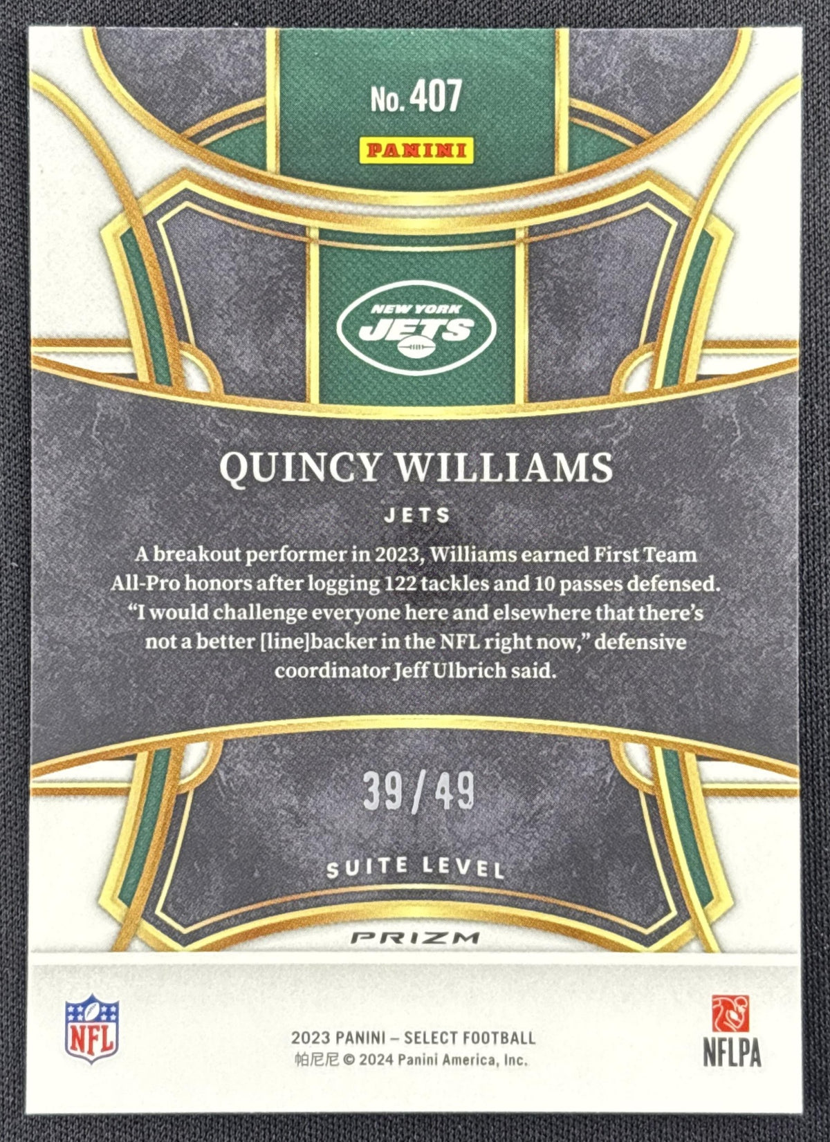 Quincy Williams 2023 Panini Select Disco Red Prizms /49 Jets