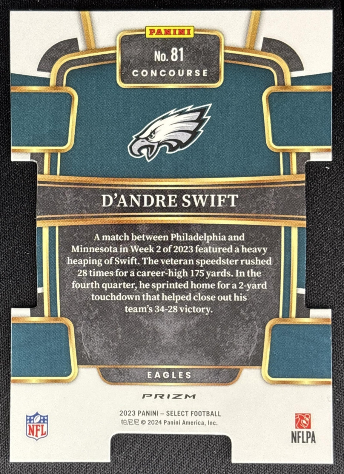 D'Andre Swift 2023 Panini Select Black and Gold Prizms Die Cut Eagles Sports Trading Cards