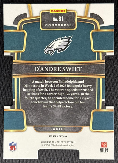 D'Andre Swift 2023 Panini Select Black and Gold Prizms Die Cut Eagles Sports Trading Cards